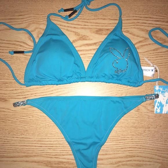 New 2pc Sexy Vintage Playboy Thong Bikini Swimsuit Diamonds Size Large & XL - Picture 10 of 13